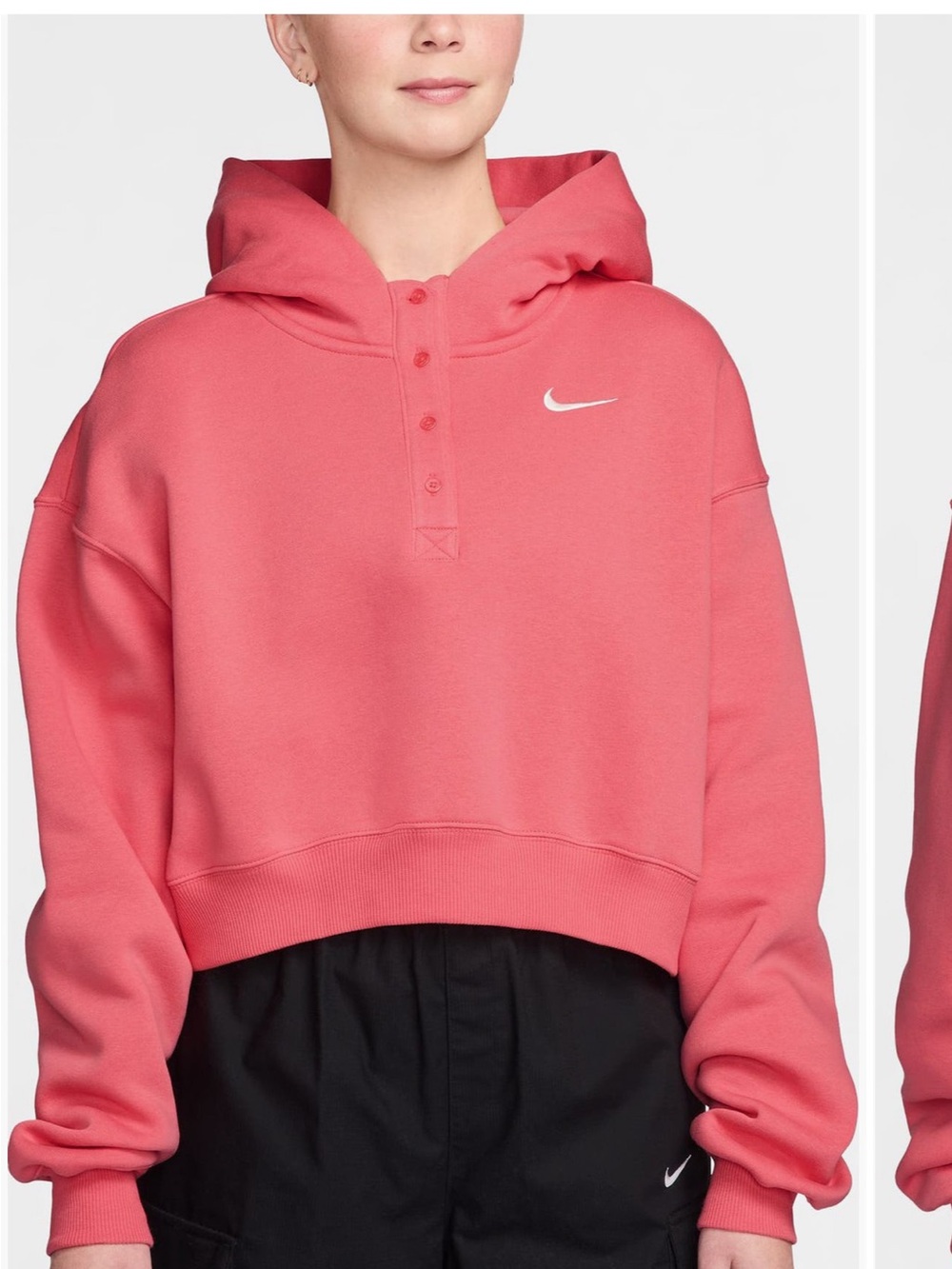 Nike Coral Pink Hooded Pullover Crop Sweatshirt